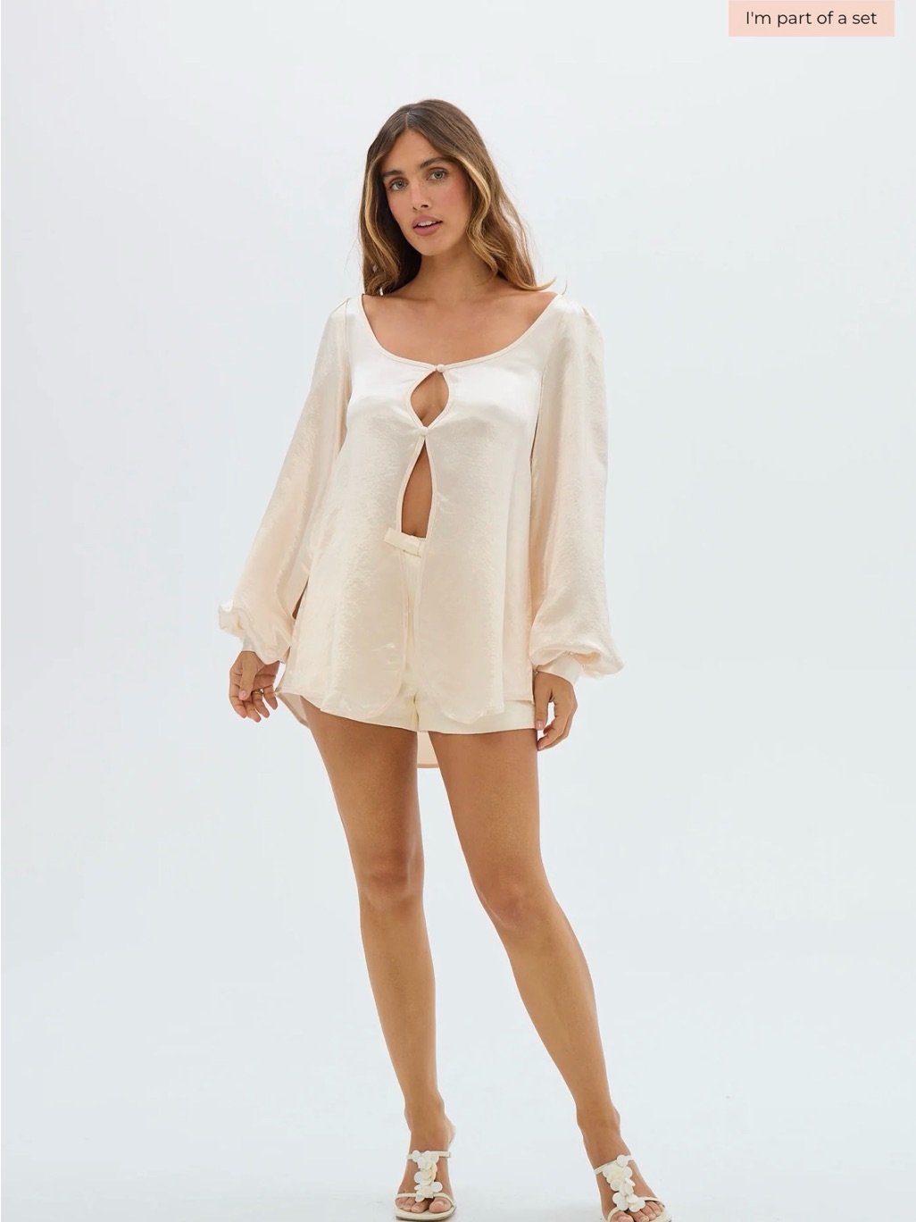 Bubish Penelope Set- Cream Satin Short Set With Keyhole Top